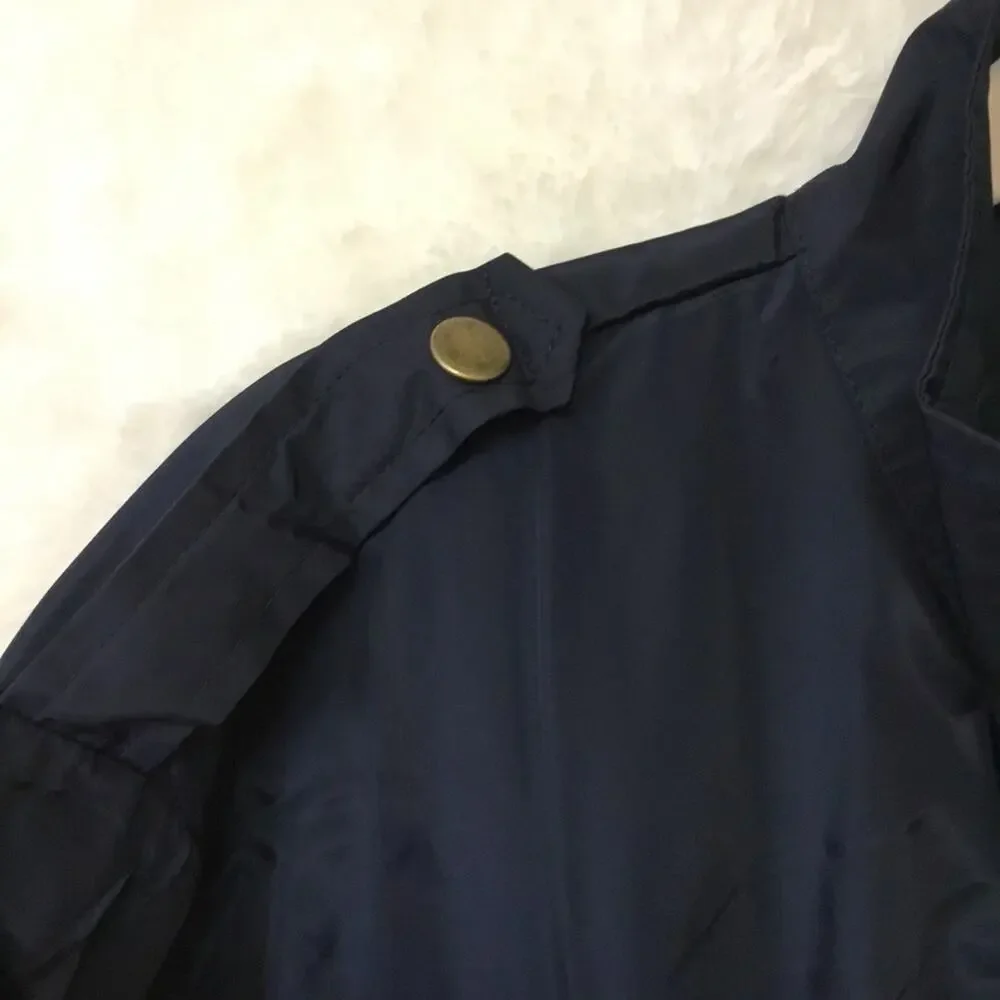 Navy Glossy Drawstring Trim Button-Down Coach Jacket - Picture 12 of 16
